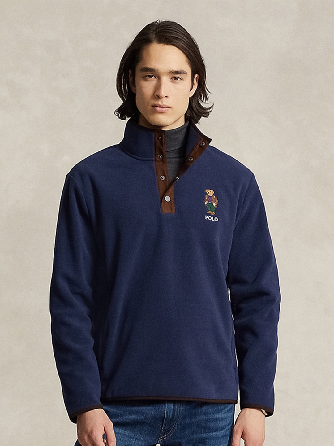 

Polo Ralph Lauren Mock Collar Half Placket Fleece Pullover Sweater, Navy blue