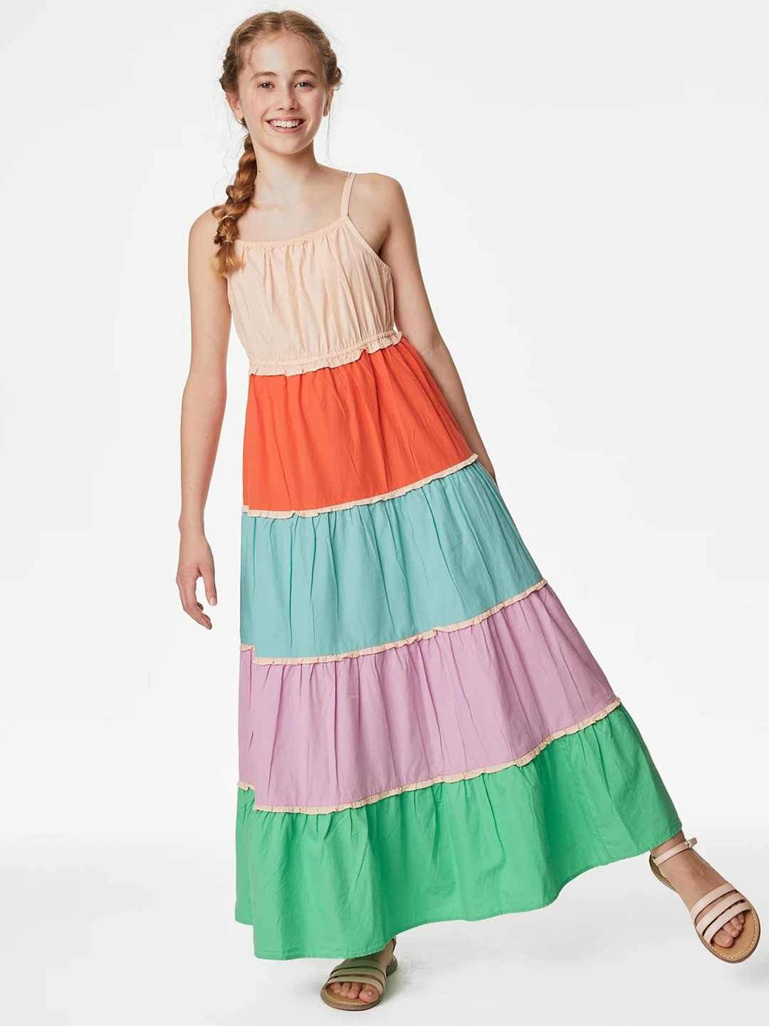 

Marks & Spencer Colourblocked Tiered Gathered Maxi Dress, Orange