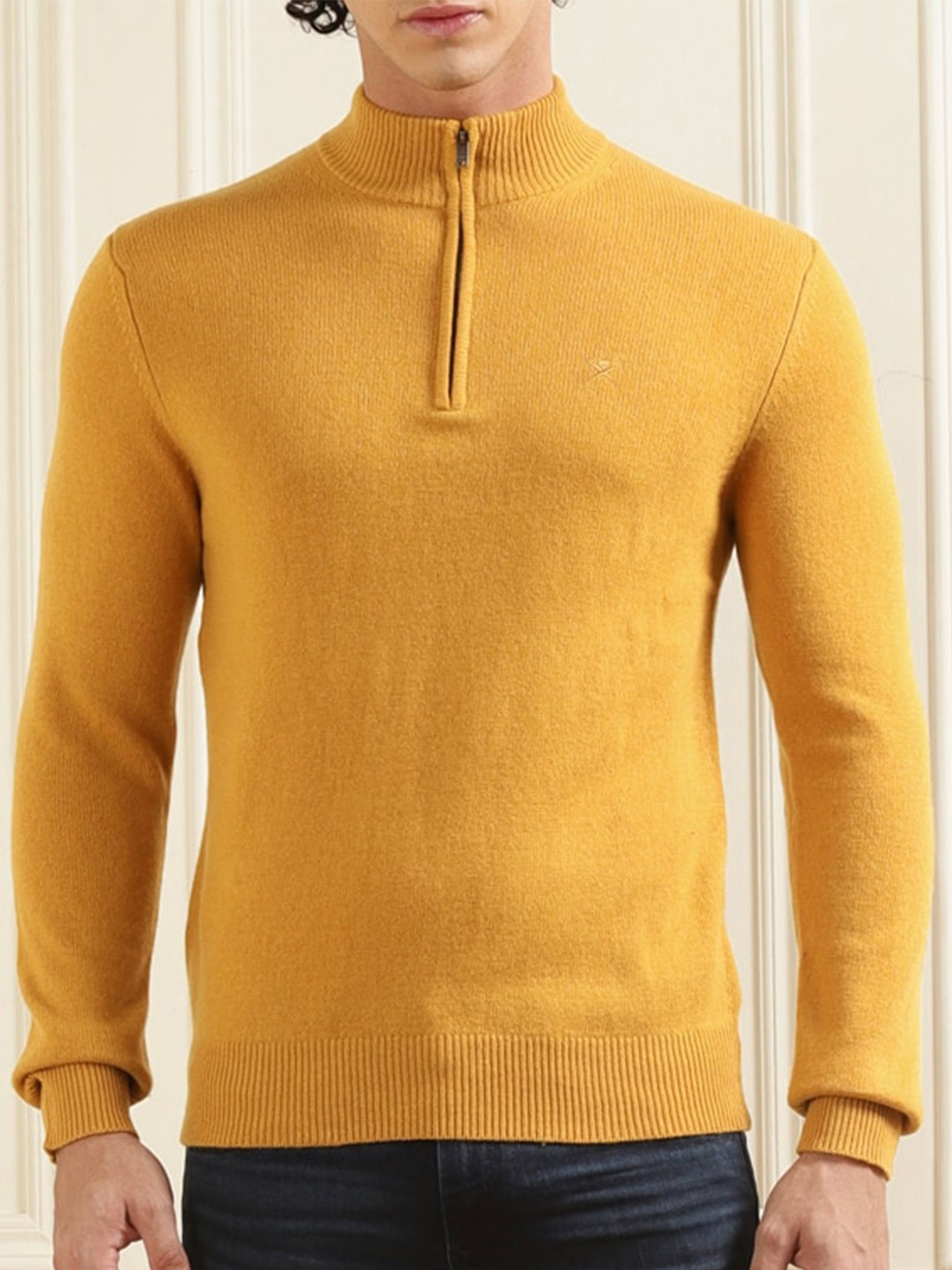 

HACKETT LONDON Turtle Neck Half Zipper Woollen Pullover Sweaters, Yellow