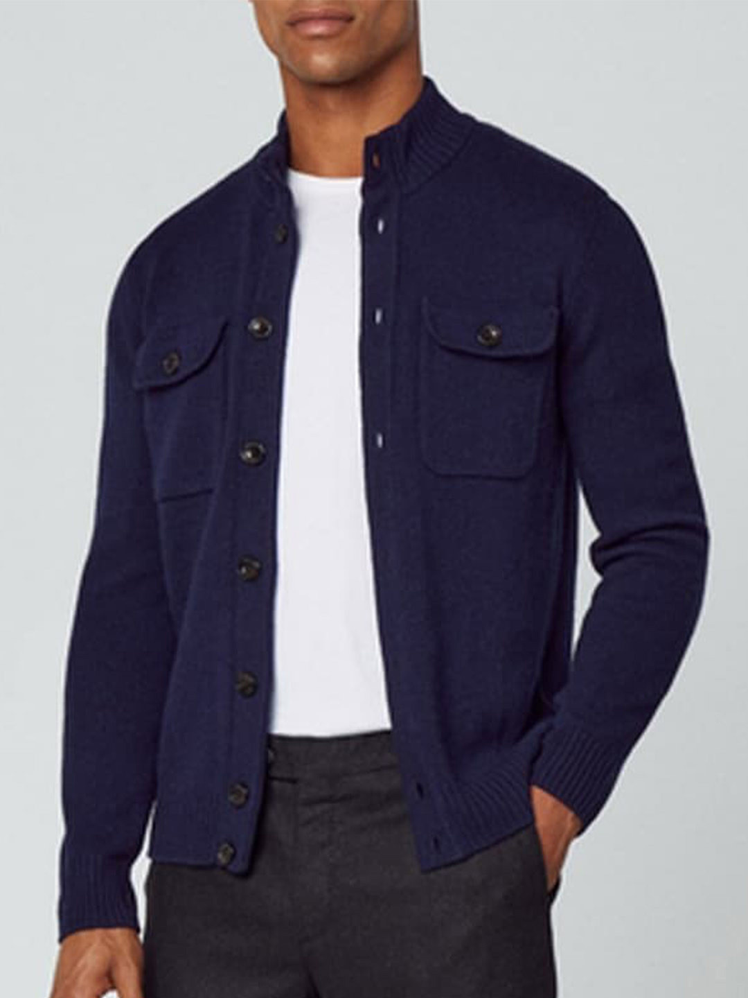 

HACKETT LONDON Turtle Neck Woollen Cardigan Sweaters, Navy blue
