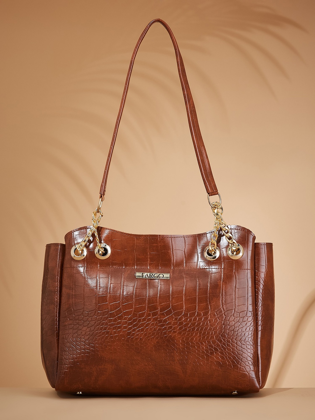 

FARGO Animal Textured PU Structured Shoulder Bag, Brown