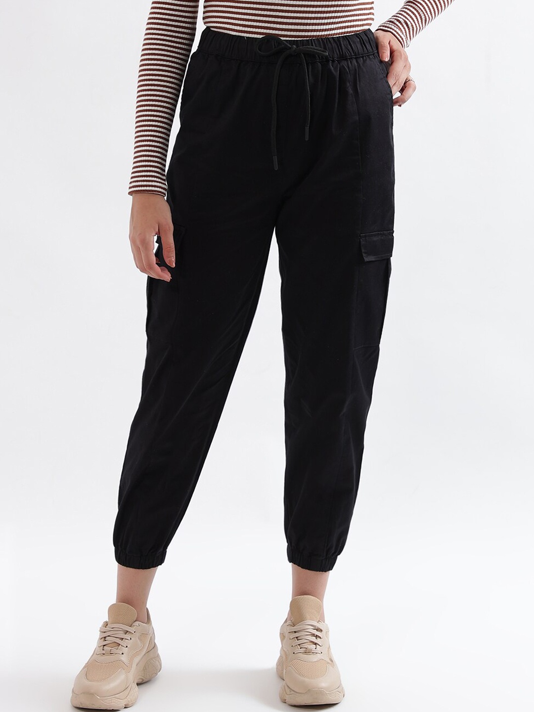 

ELLE Women Relaxed Fit Cotton Joggers Track Pants, Black