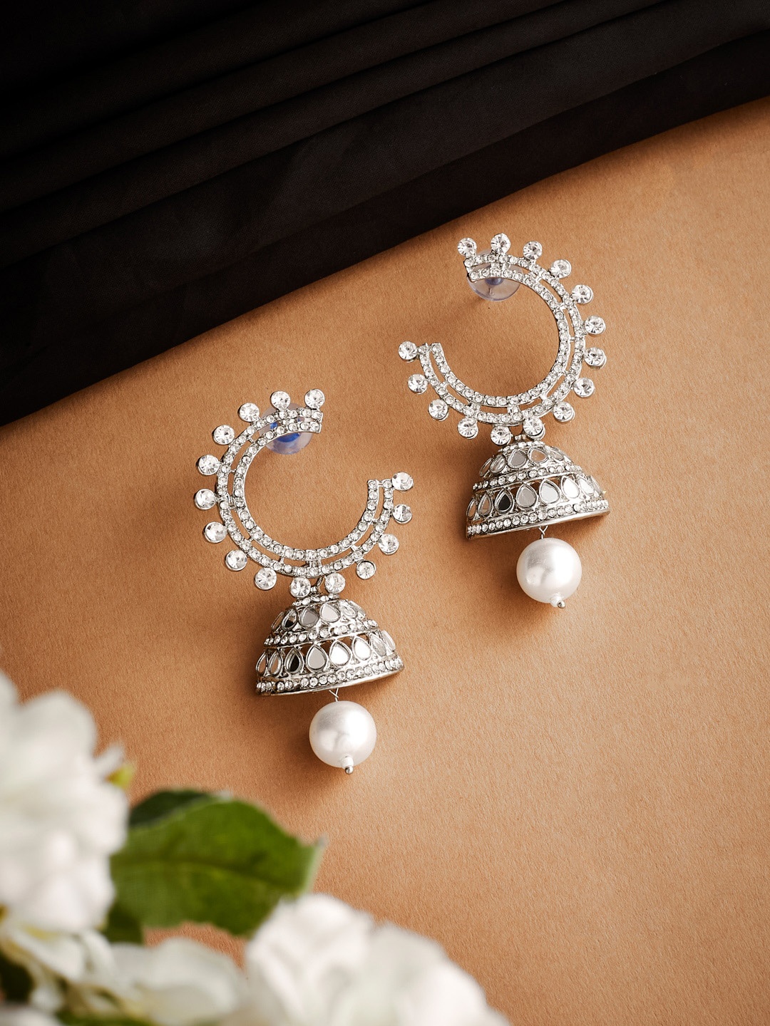 ATIBELLE Silver-Plated Contemporary Jhumkas Earrings