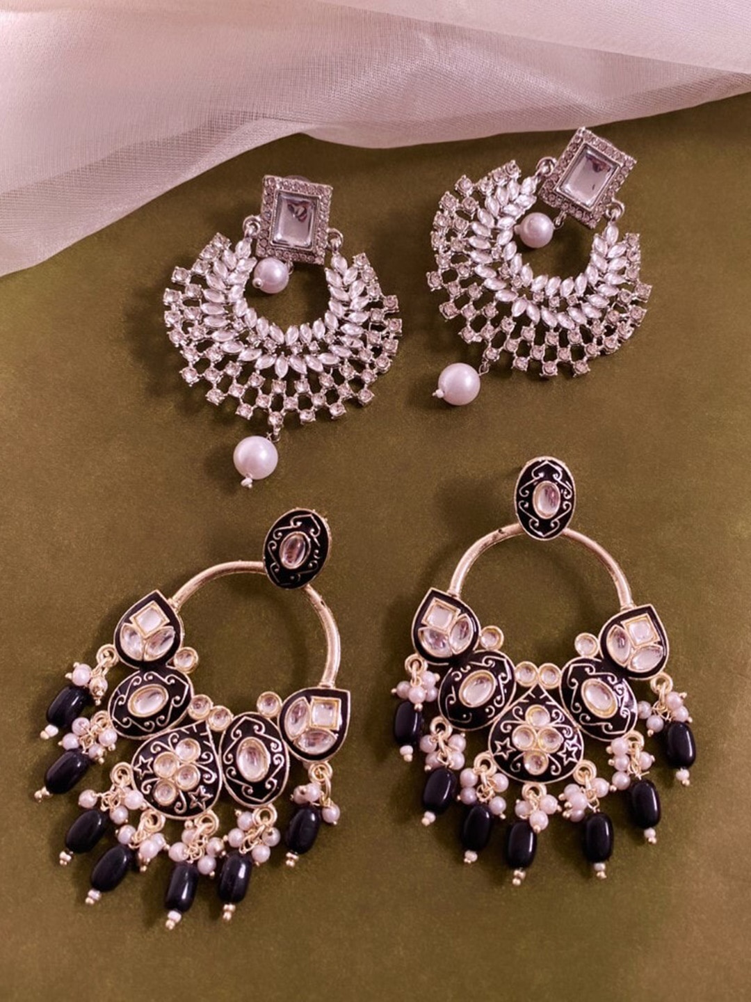 

ATIBELLE Set Of 2 Silver Plated Contemporary Chandbalis