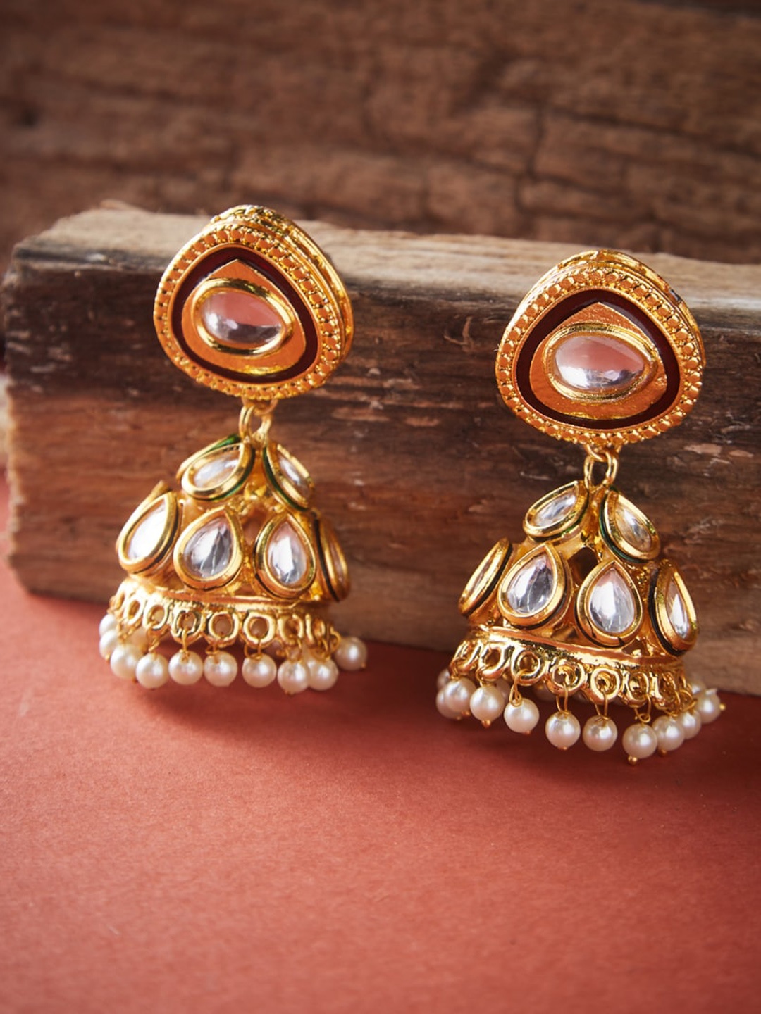 

ATIBELLE Gold Plated Contemporary Kundan Jhumkas