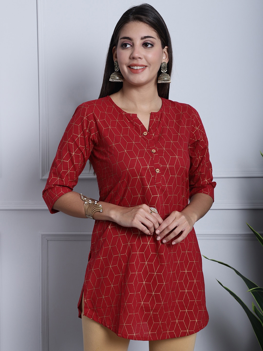 

Grancy Geometric Printed Straight Kurta, Maroon
