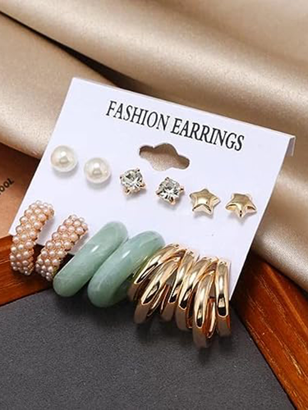 

KRYSTALZ Set of 6 Gold-Plated Geometric Studs Earrings
