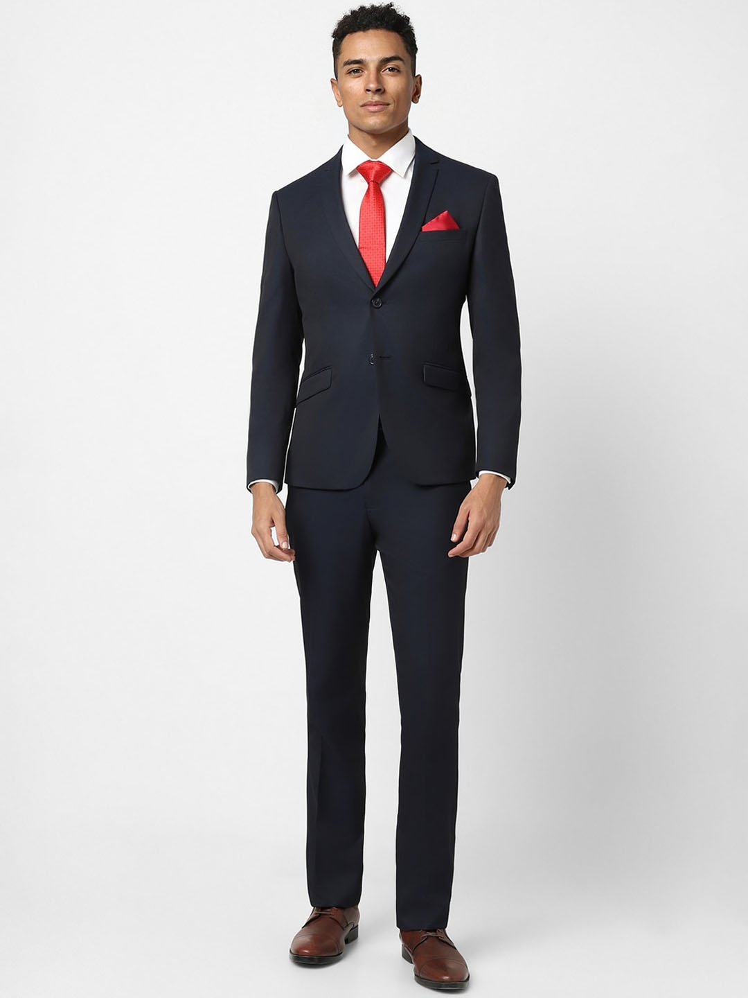

V Dot Skinny-Fit Single-Breasted Two-Piece Formal Suit, Navy blue