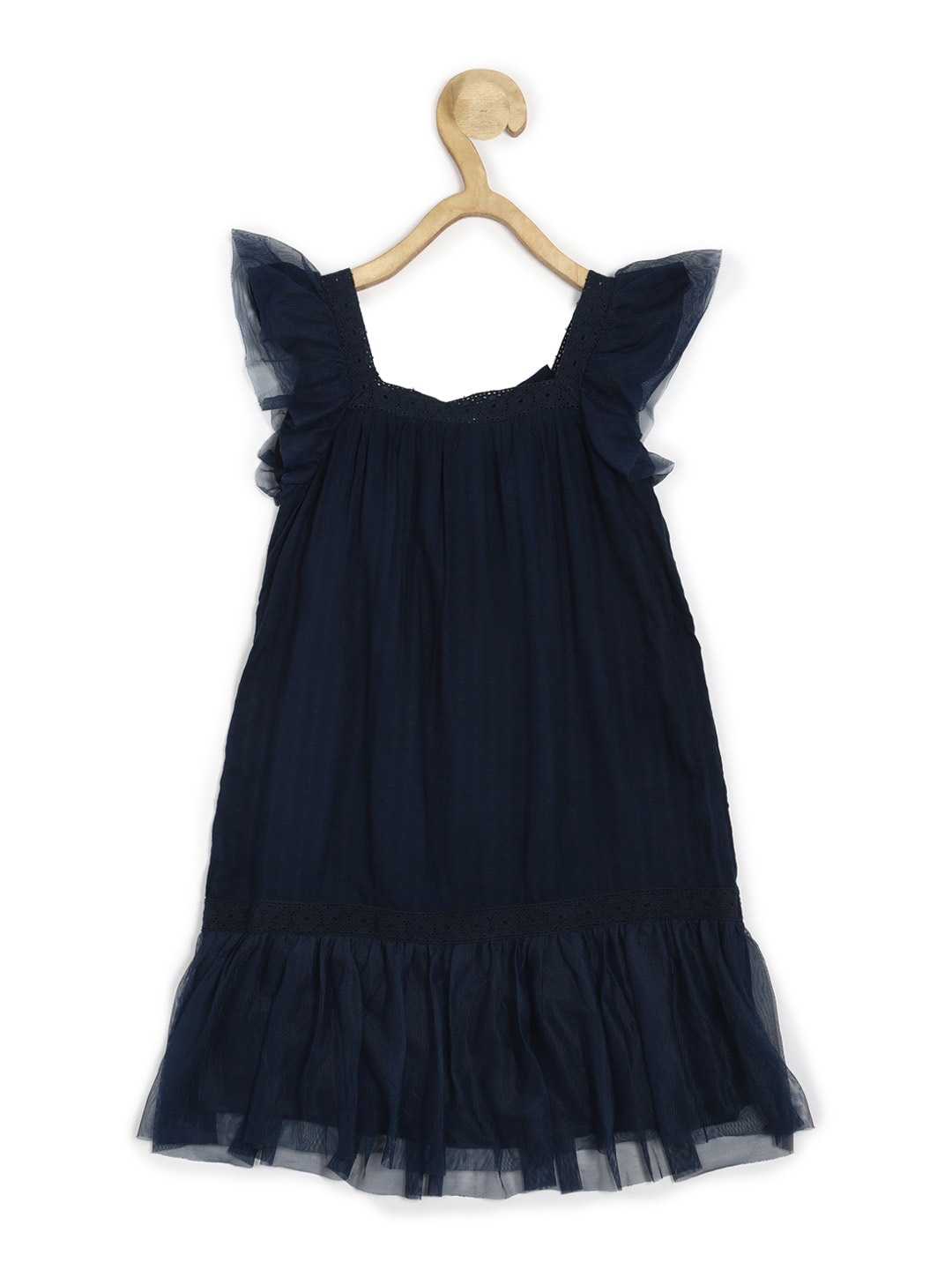

Peter England Girls Square Neck Flutter Sleeves A-Line Dress, Navy blue