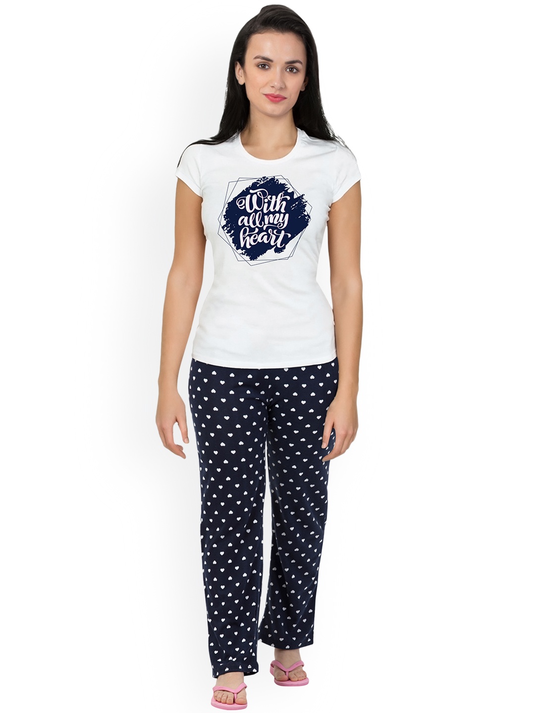 

FFLIRTYGO Printed Short Sleeves Nightsuit, White