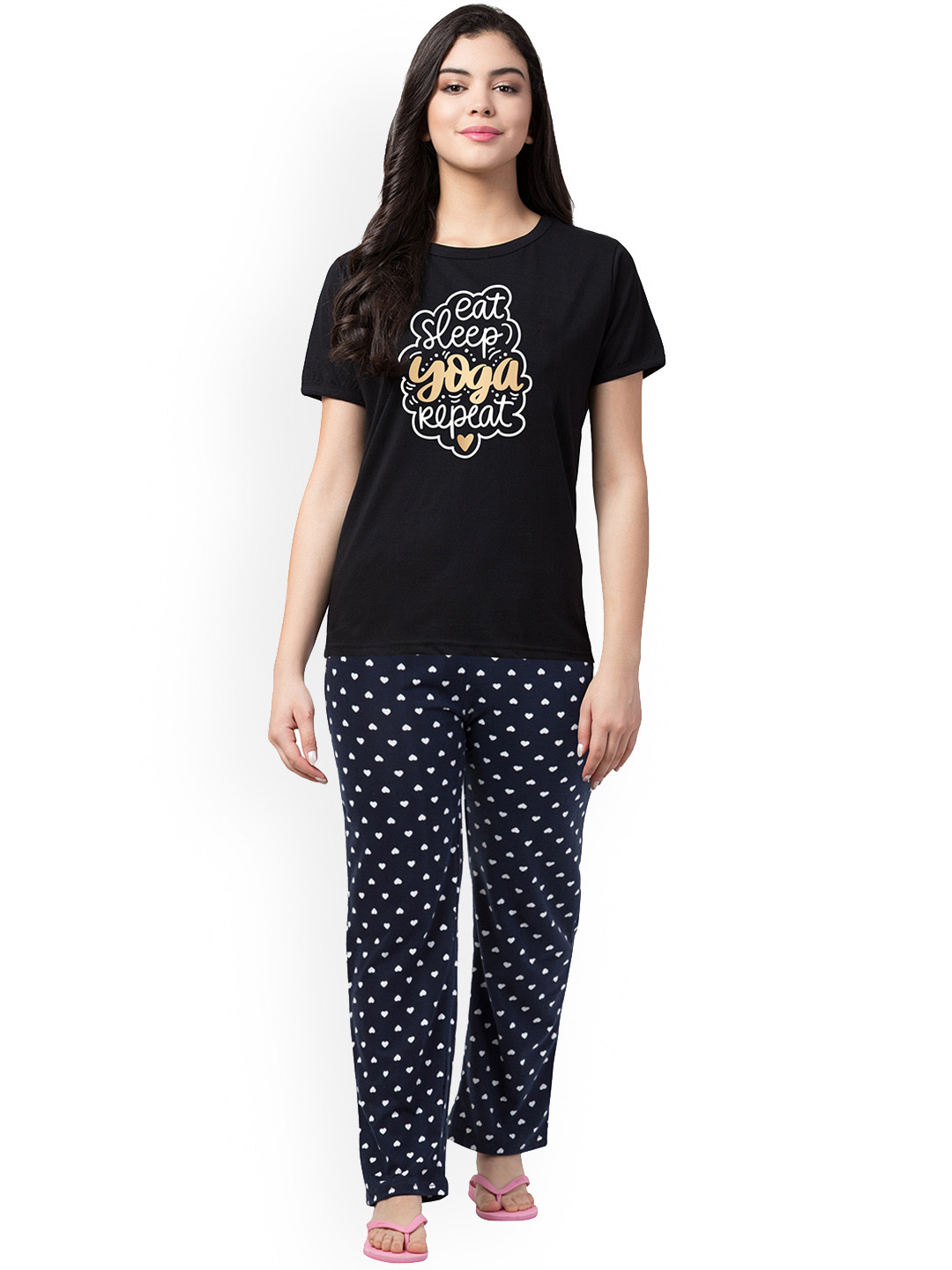 

FFLIRTYGO Typography Printed Night Suit, Black