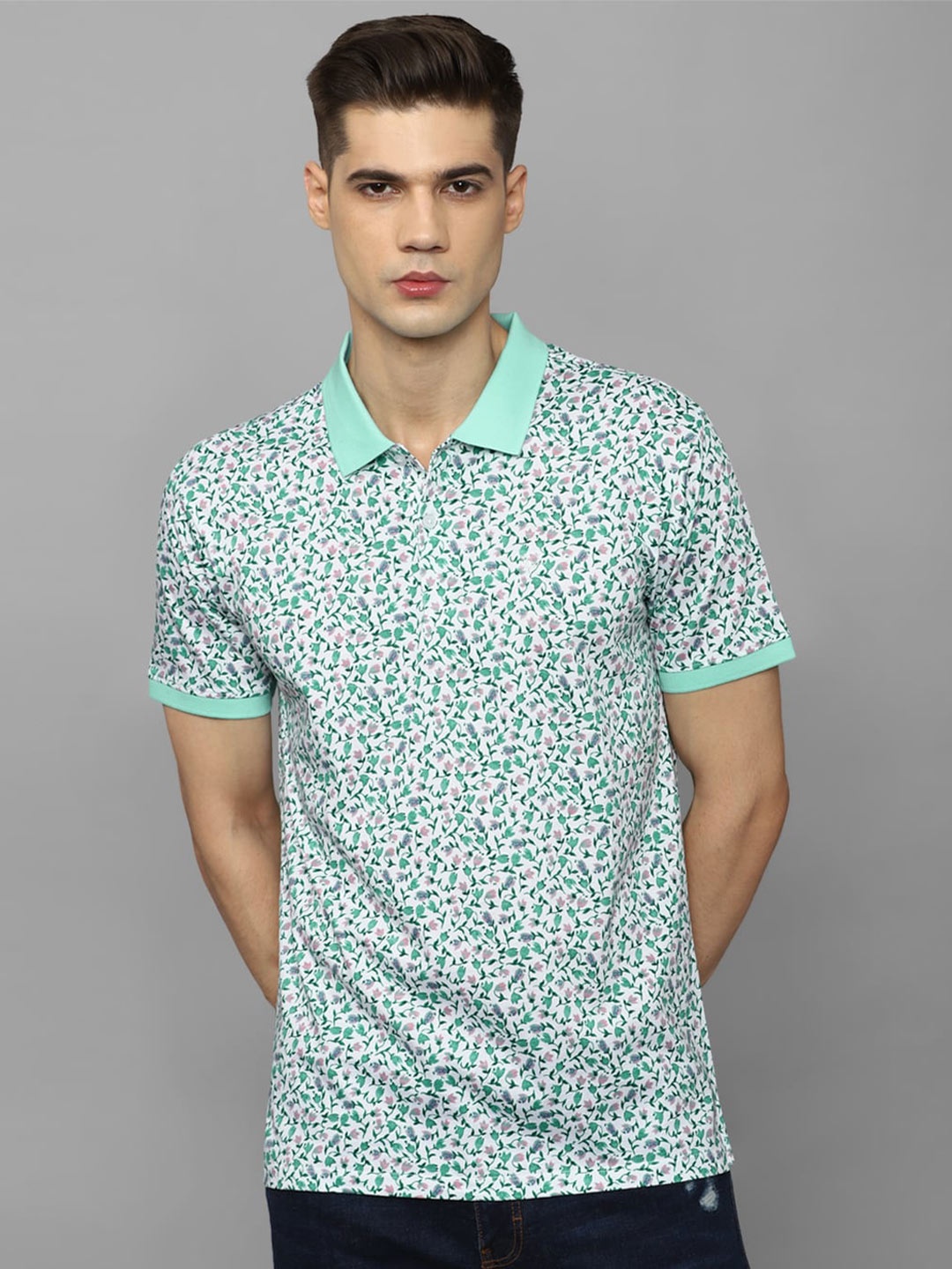 

Allen Solly Floral Printed Pure Cotton Casual T-shirt, Blue