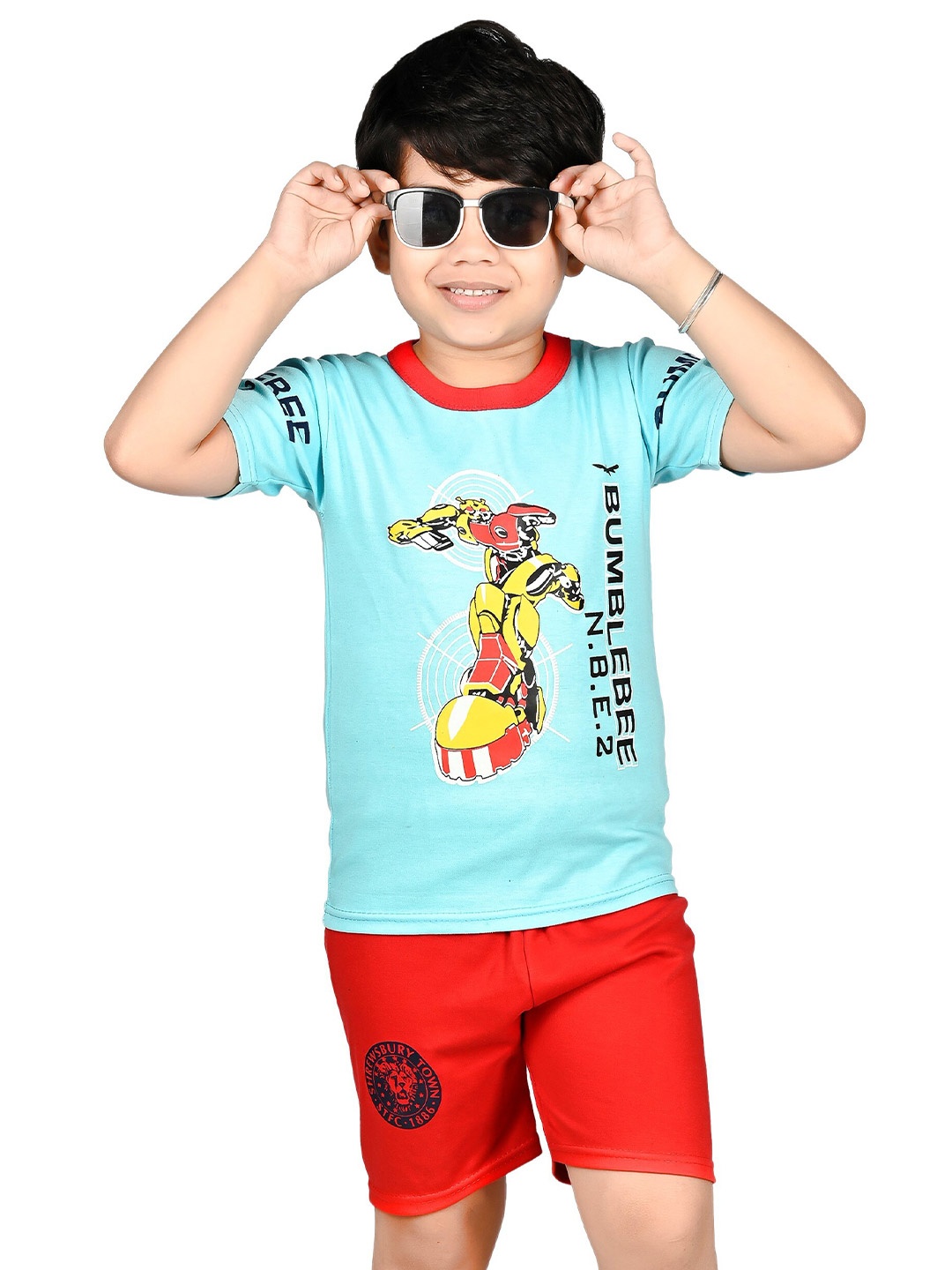 

BAESD Boys Graphic Printed Round Neck Short Sleeve Clothing Set, Turquoise blue