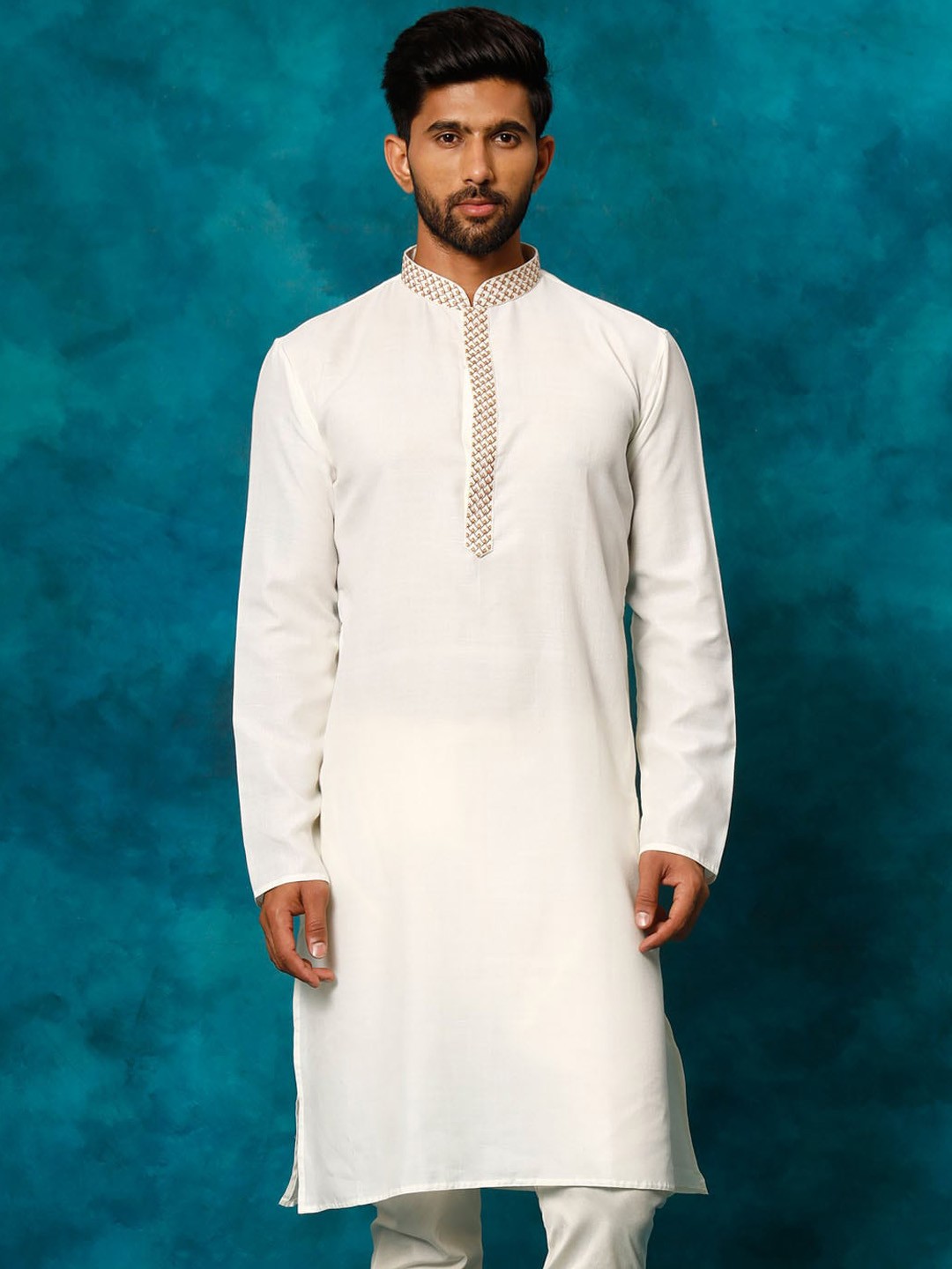 

VASTRAMAY Mandarin Collar Straight Kurta, Cream