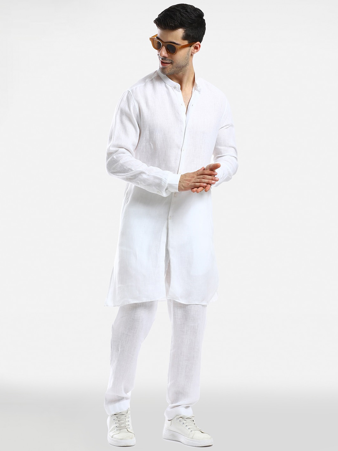

Komal Kothari Regular Linen Kurta With Churidar, White