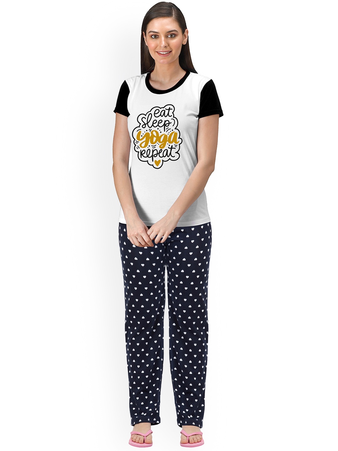 

FFLIRTYGO Typography Printed Night Suit, White