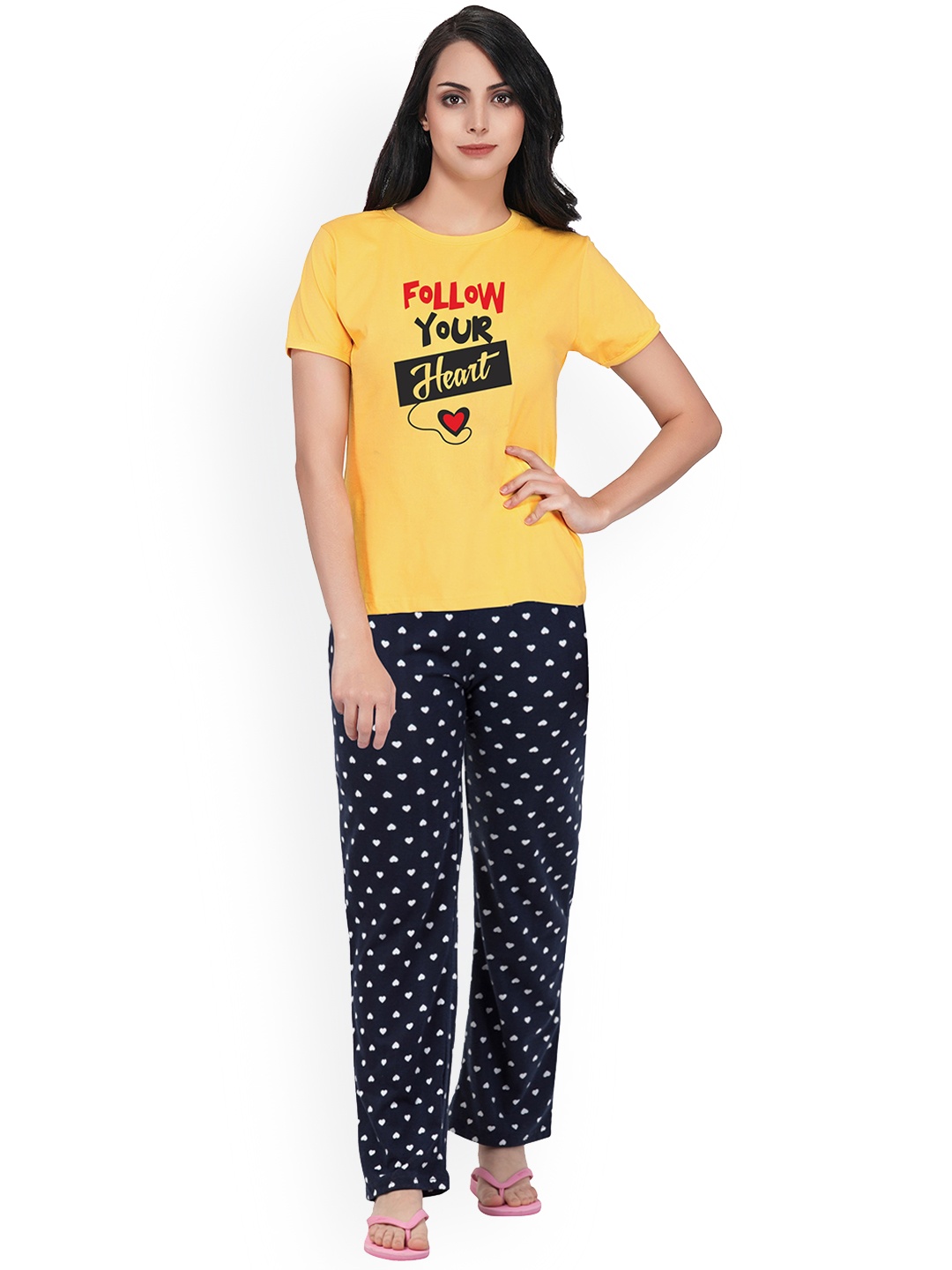 

FFLIRTYGO Typography Printed Cotton Night suit, Yellow