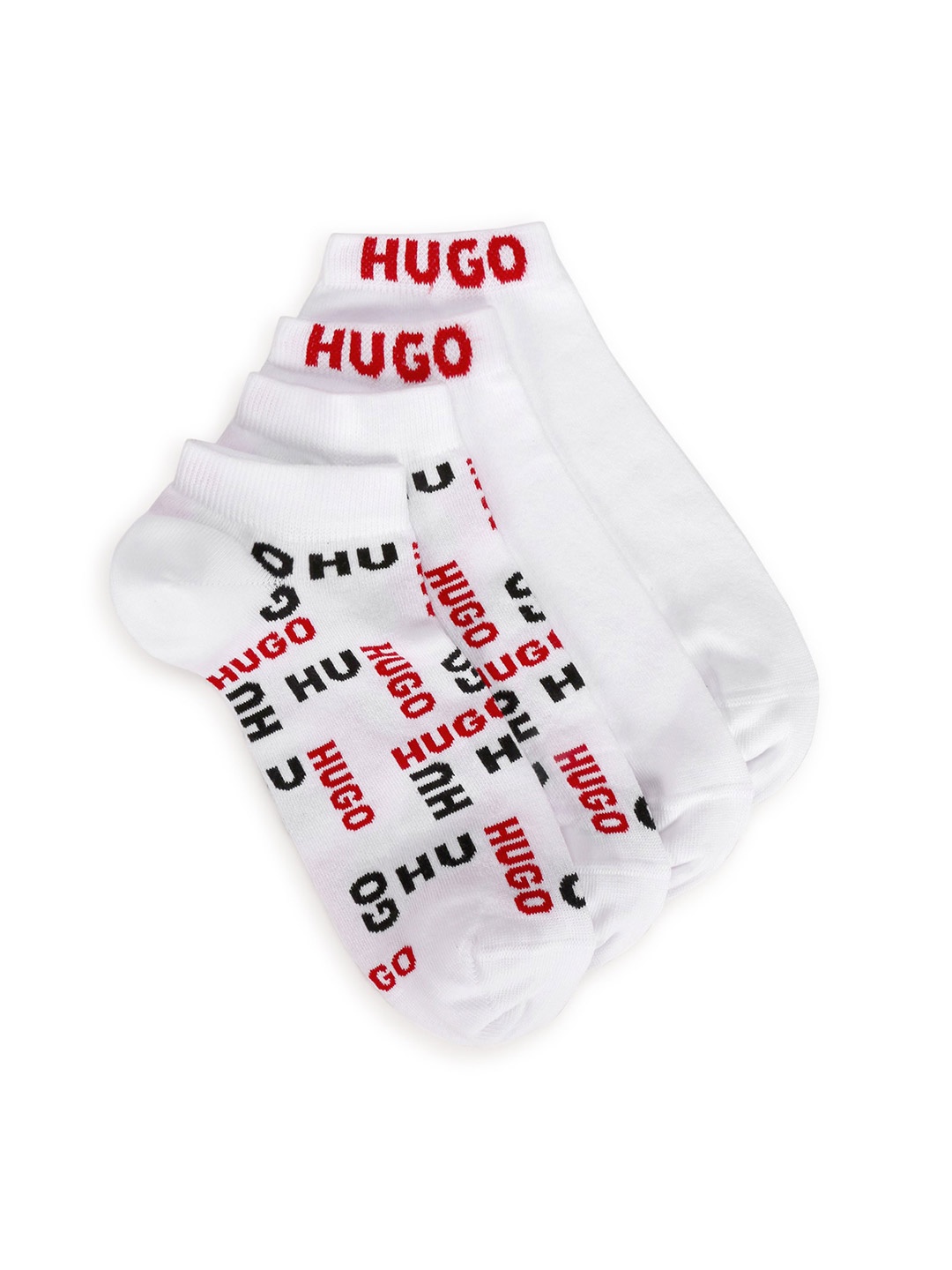 

HUGO Men Pack Of 2 Typography Printed Ankle Length Cotton Socks, White