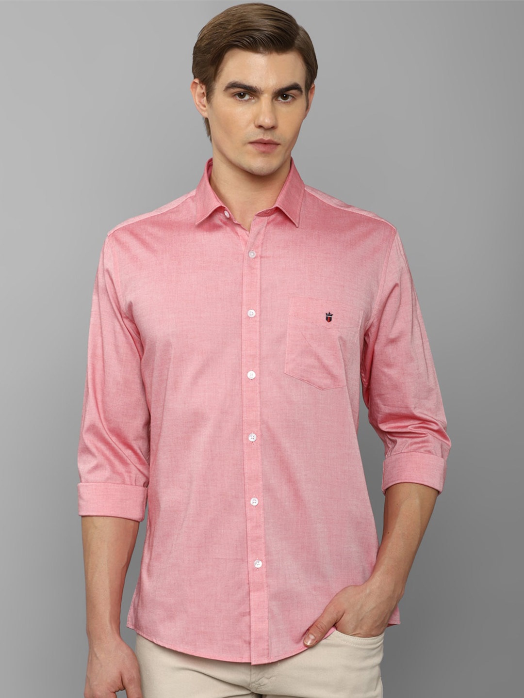 

Louis Philippe Sport Slim Fit Spread Collar Long Sleeve Cotton Casual Shirt, Pink