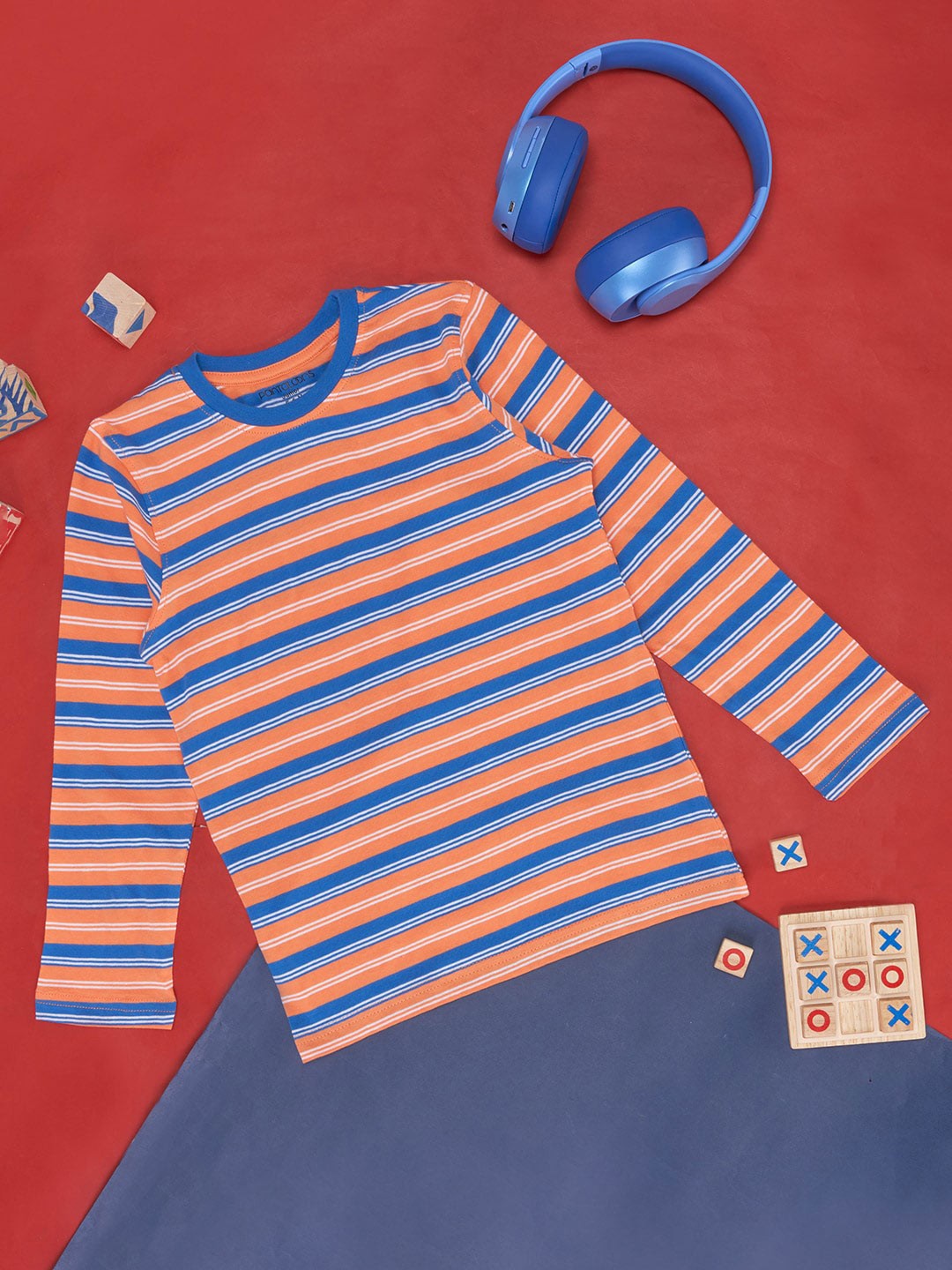 

Pantaloons Junior Boys Striped Round Neck Cotton T-shirt, Orange