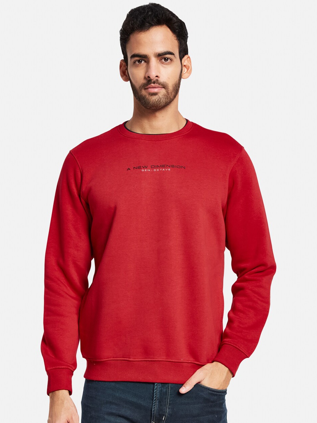 

Octave Typography Printed Fleece Pullover, Red