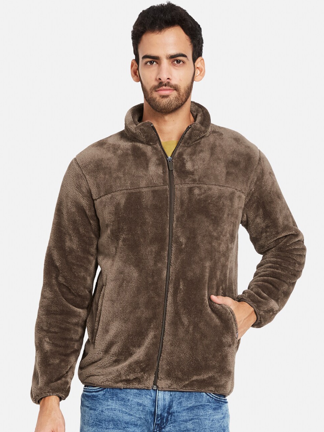

Octave Mock Collar Front-Open Sweatshirt, Brown