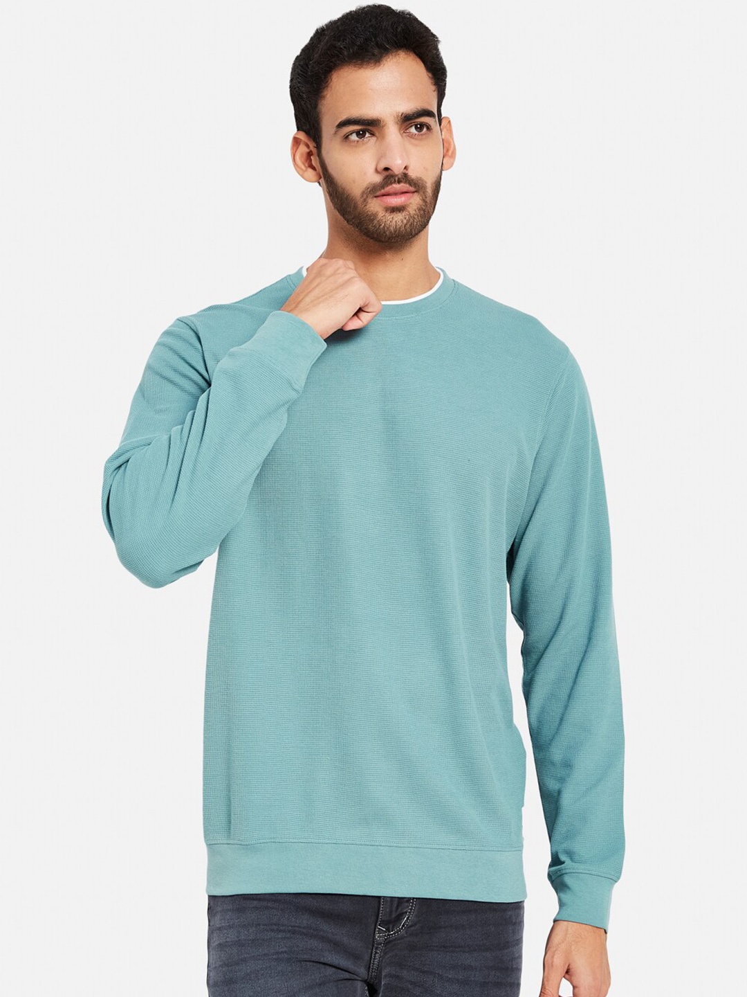 

Octave Round Neck Ribbed Hem Pullover, Blue