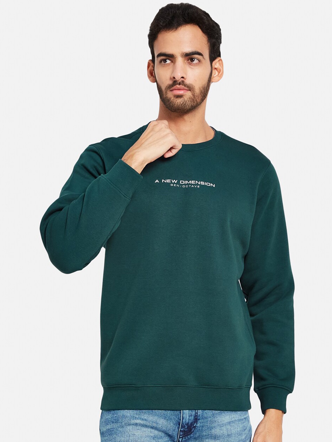 

Octave Typography Printed Round Neck Pullover, Green