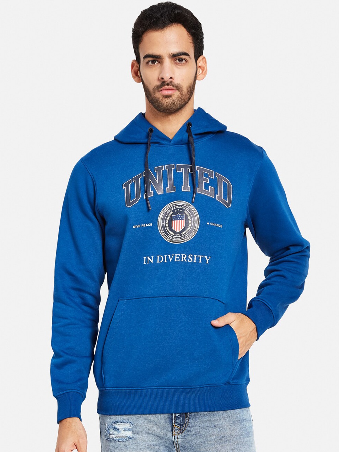 

Octave Typography Printed Hooded Pullover Sweatshirt, Blue