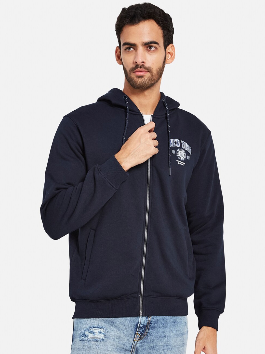 

Octave Graphic Printed Hooded Sweatshirt, Navy blue
