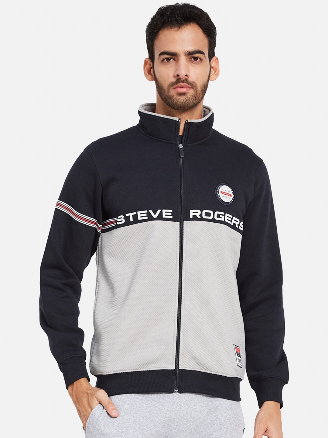

Octave Mock Collar Fleece Bomber Jacket, Navy blue