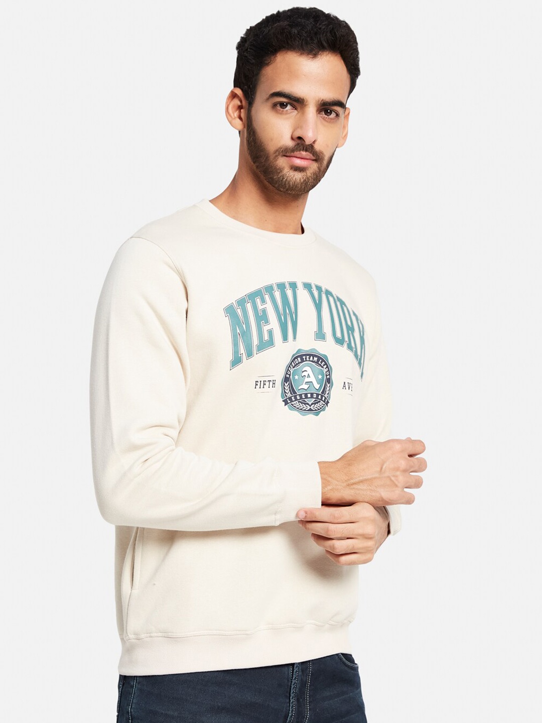 

Octave Tyography Printed Fleece Pullover, Cream