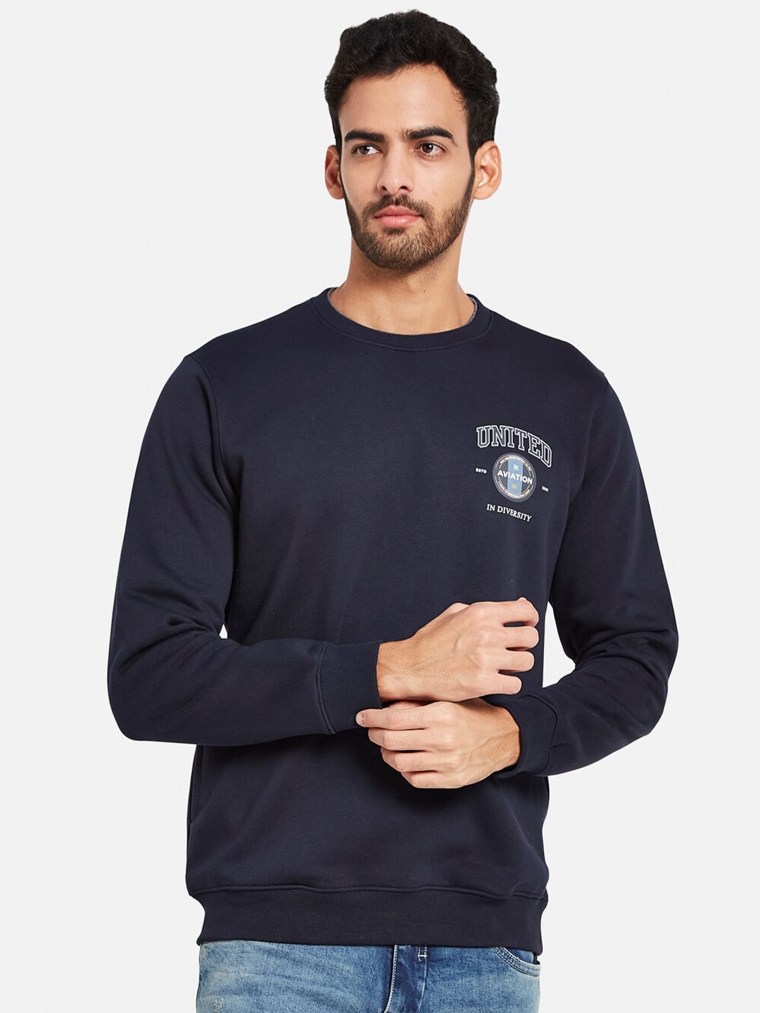 

Octave Graphic Printed Round Neck Sweatshirt, Navy blue
