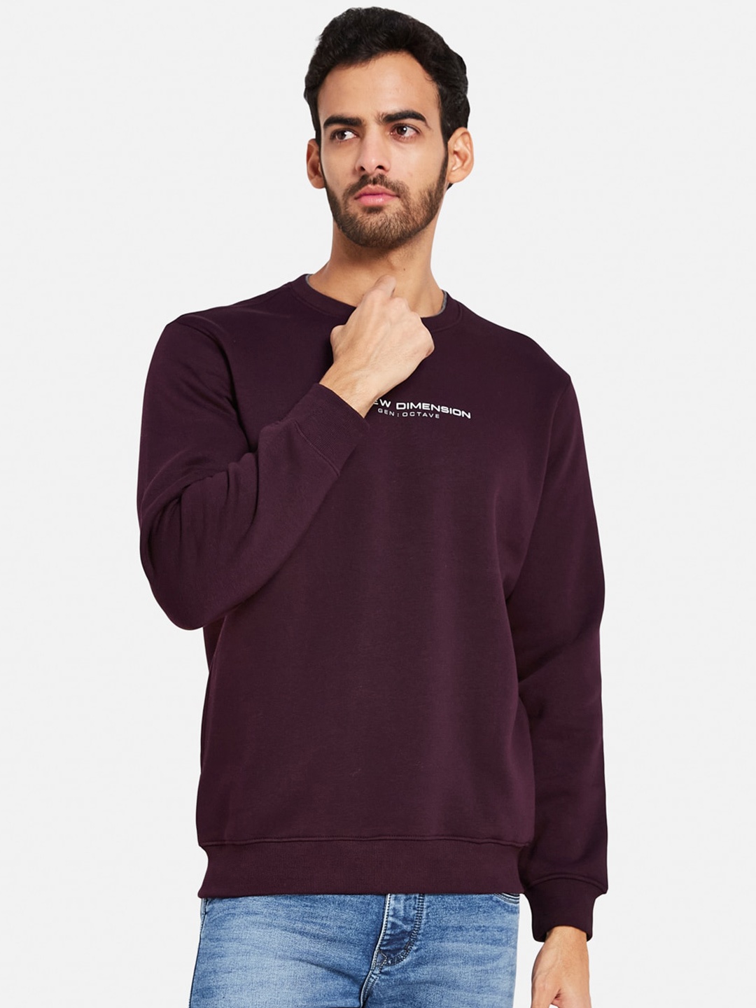 

Octave Typography Printed Round Neck Pullover Sweatshirt, Maroon