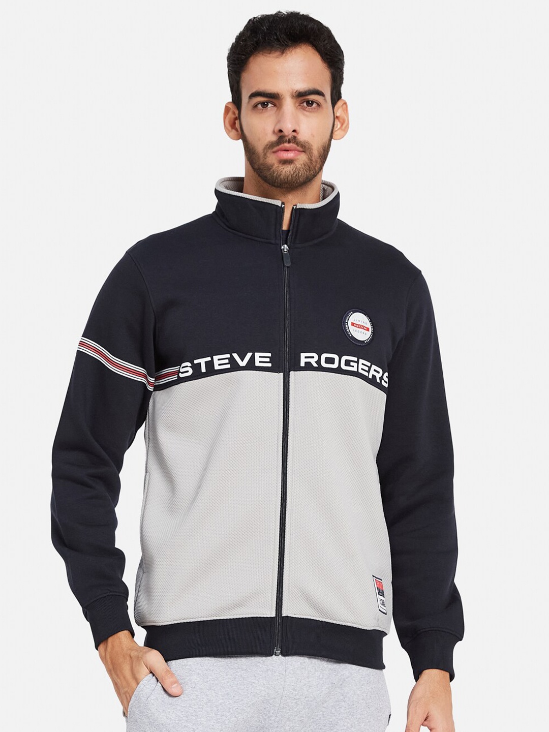 

Octave Mock Collar Fleece Bomber Jacket, Navy blue
