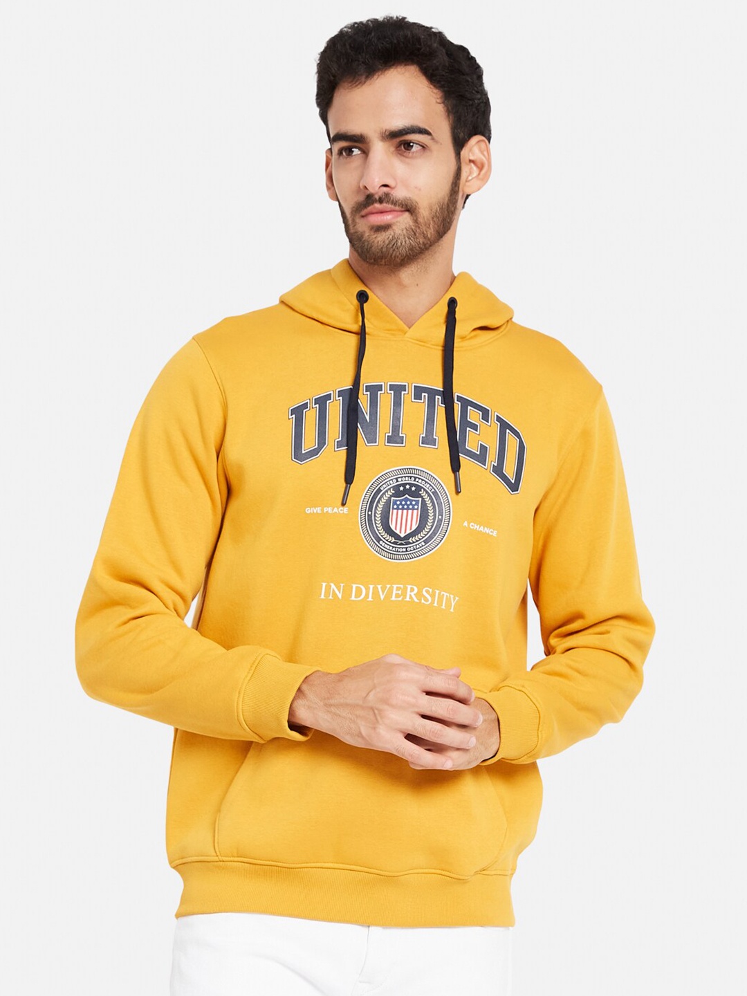 

Octave Typography Printed Hooded Fleece Front-Open Sweatshirt, Yellow