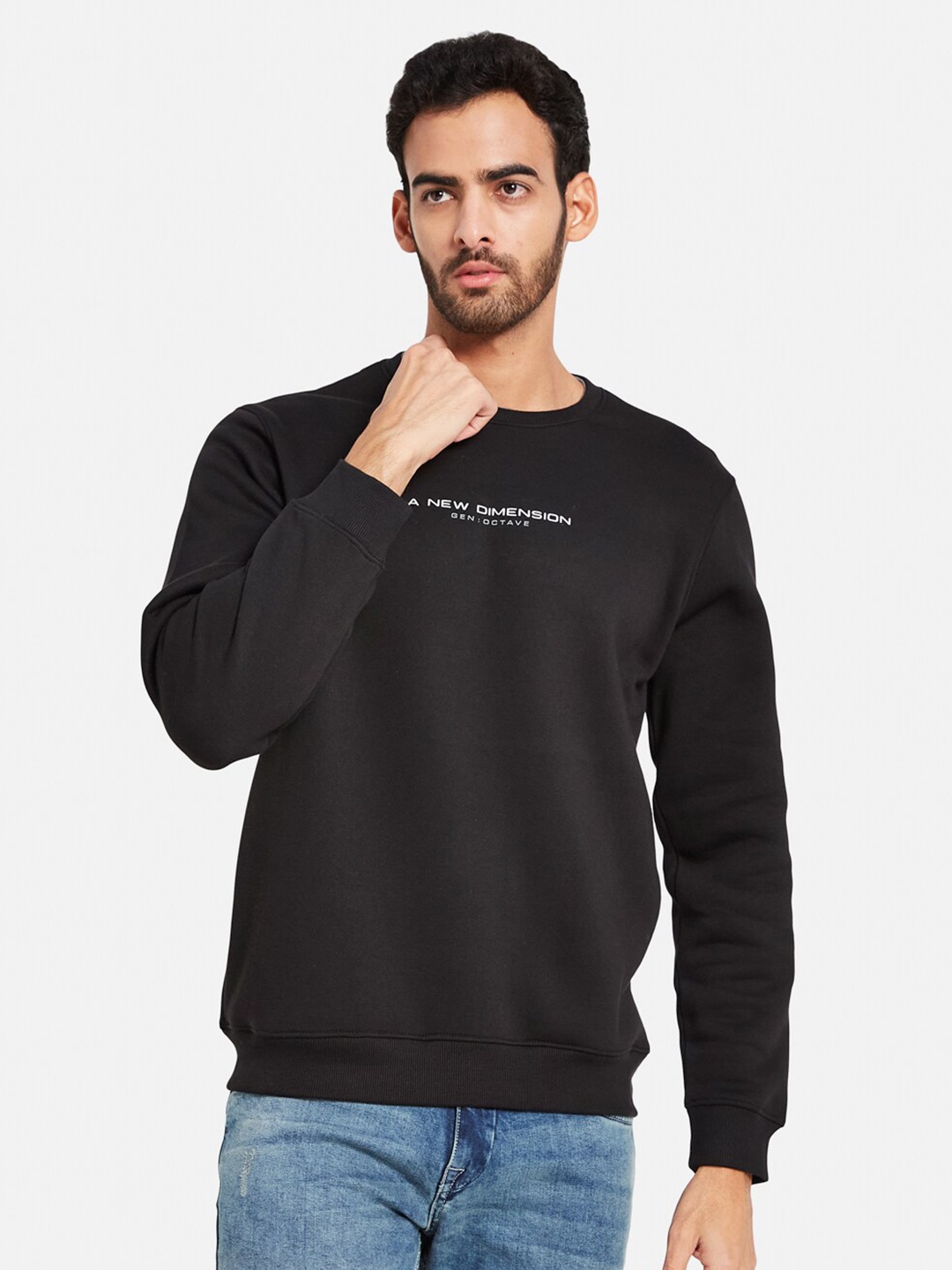 

Octave Typography Printed Fleece Pullover Sweatshirt, Black