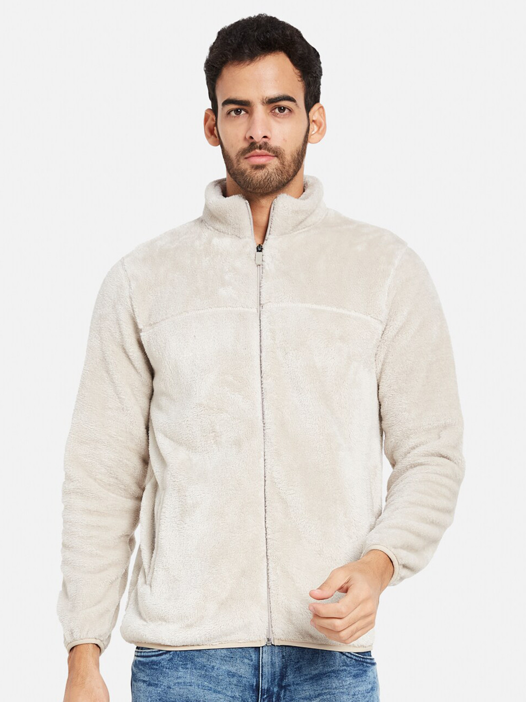 

Octave Mock Collar Fleece Bomber Jacket, Cream