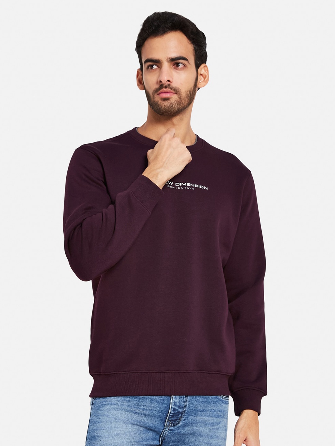

Octave Typography Printed Round Neck Pullover Sweatshirt, Maroon
