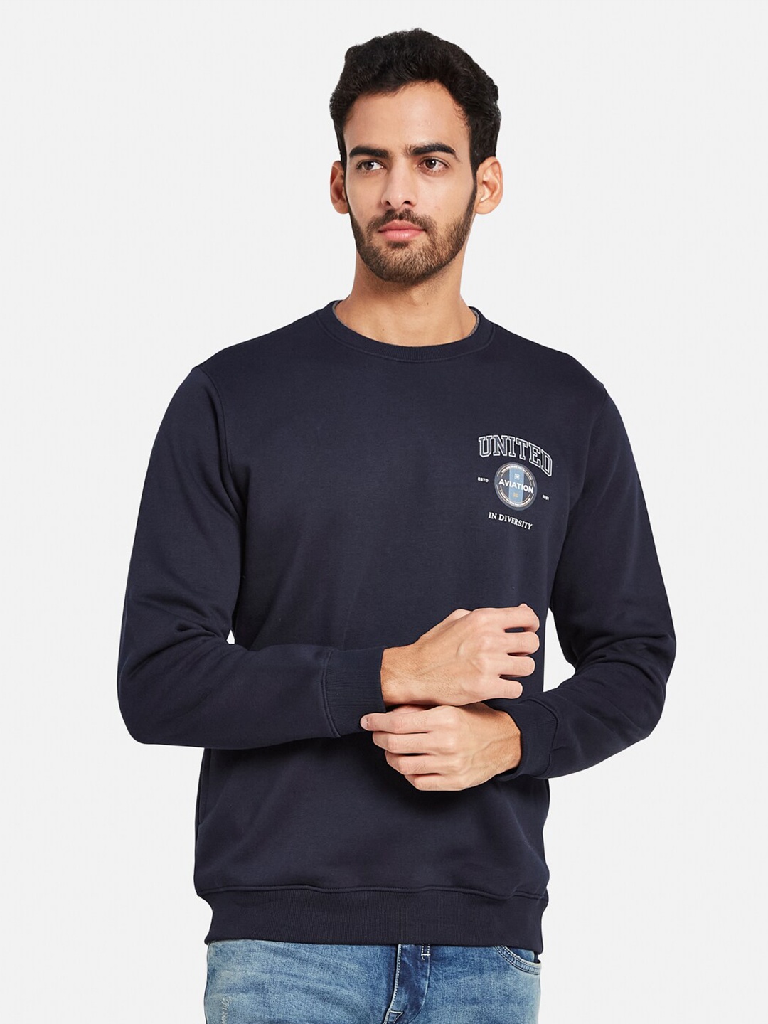 

Octave Round Neck Fleece Pullover Sweatshirt, Navy blue