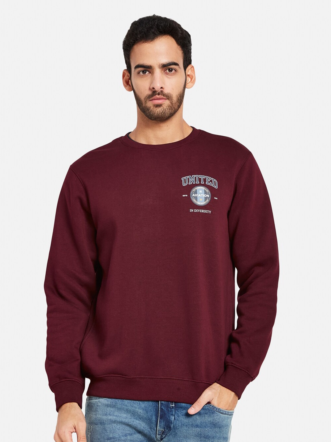 

Octave Graphic Printed Round Neck Sweatshirt, Maroon