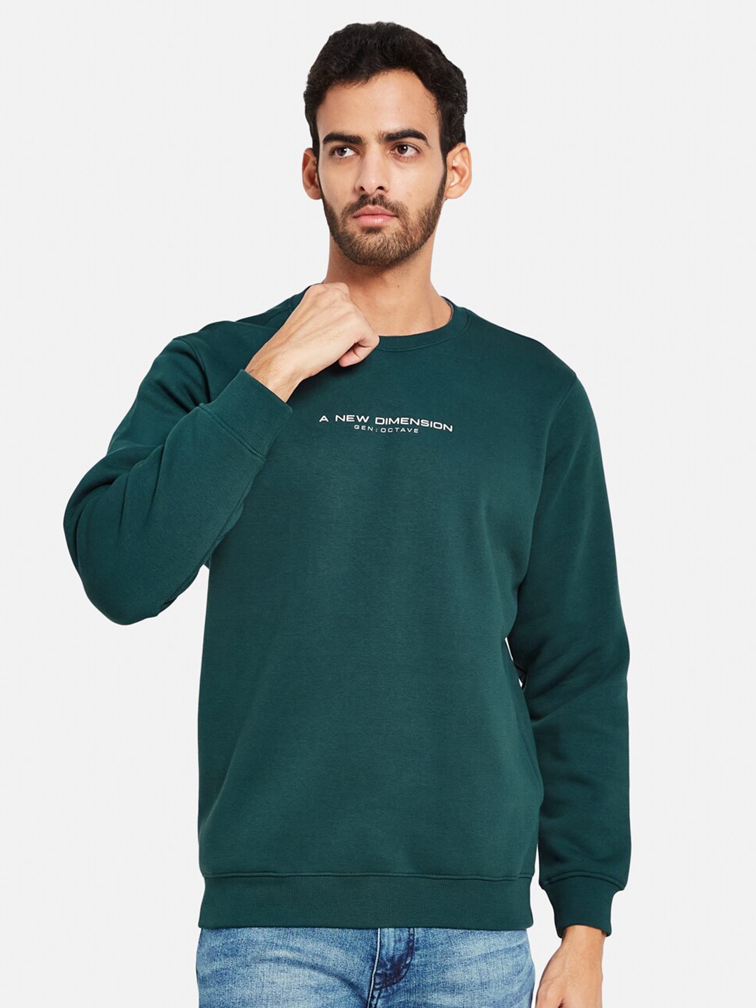 

Octave Typography Printed Fleece Pullover, Green
