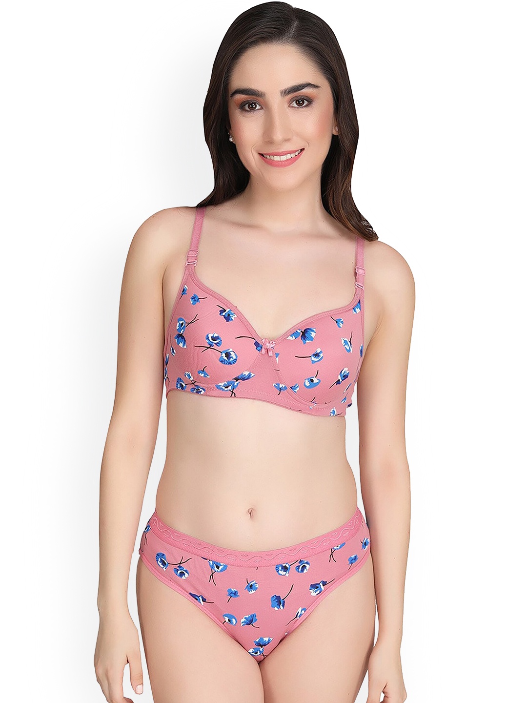 

PIBU Floral Printed Cotton Lingerie Set, Pink