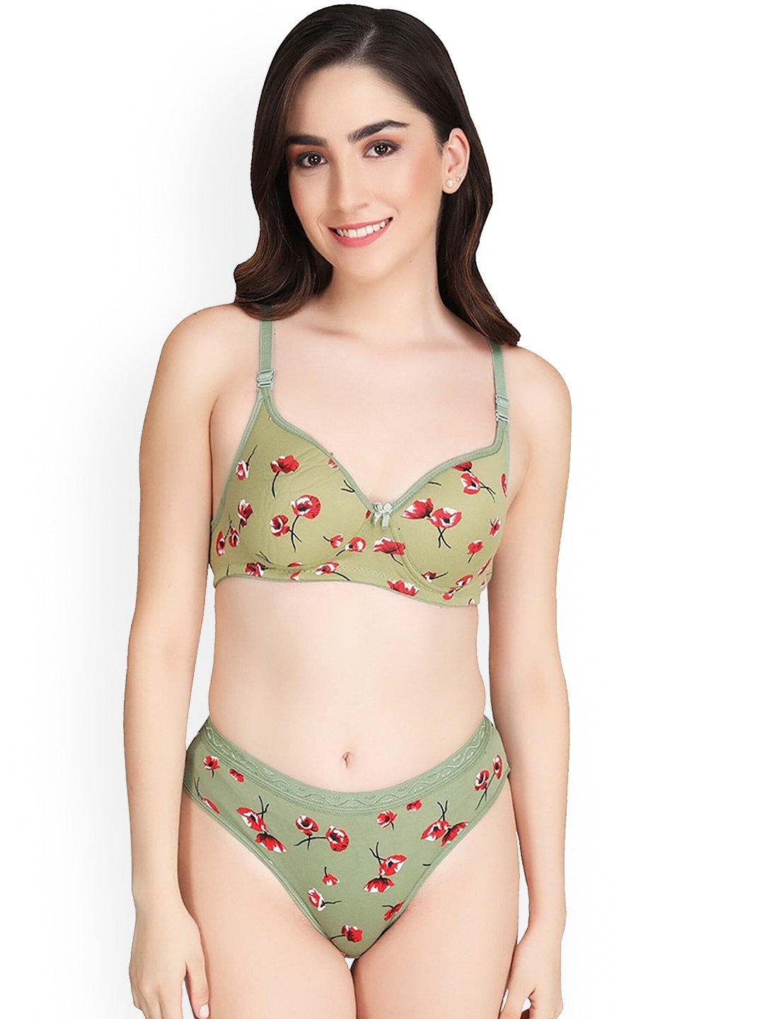 

PIBU Floral Printed Comfortable Cotton Lingerie Set, Green