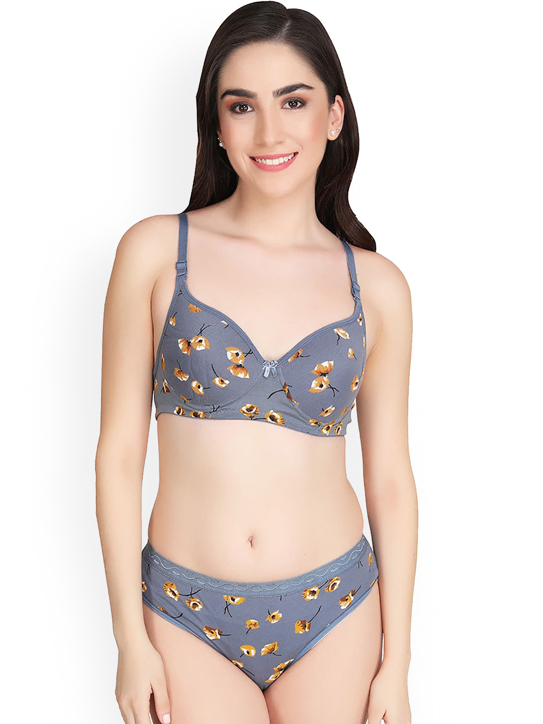 

Aamarsh Floral Printed Cotton Lingerie Set, Grey