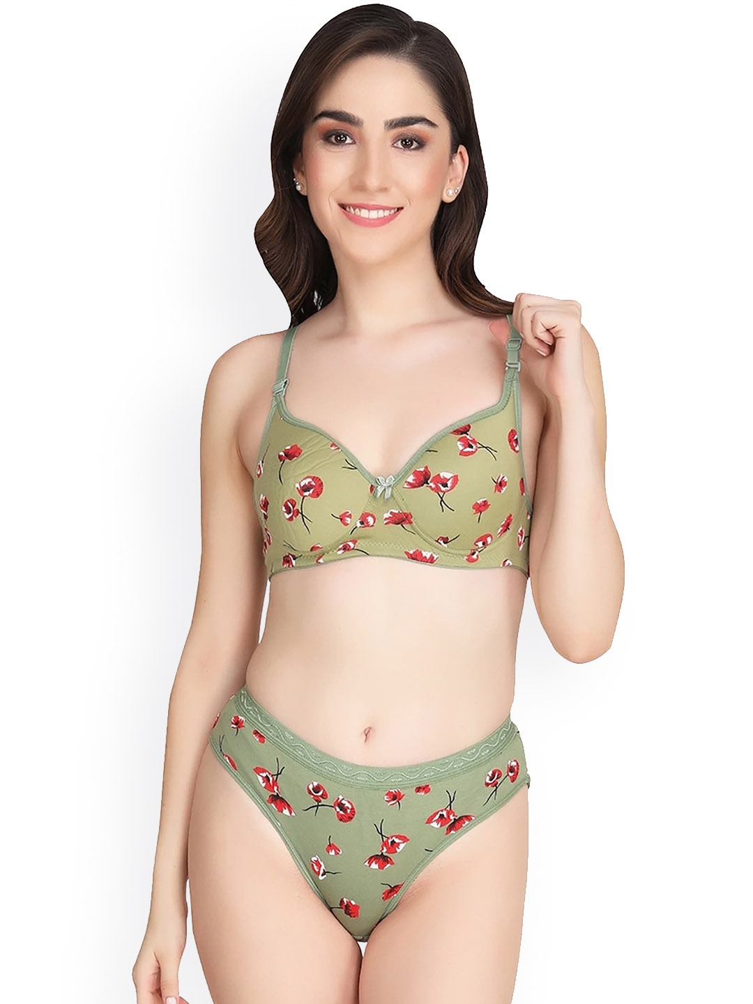 

Aamarsh Floral Printed Cotton Lingerie Set, Green