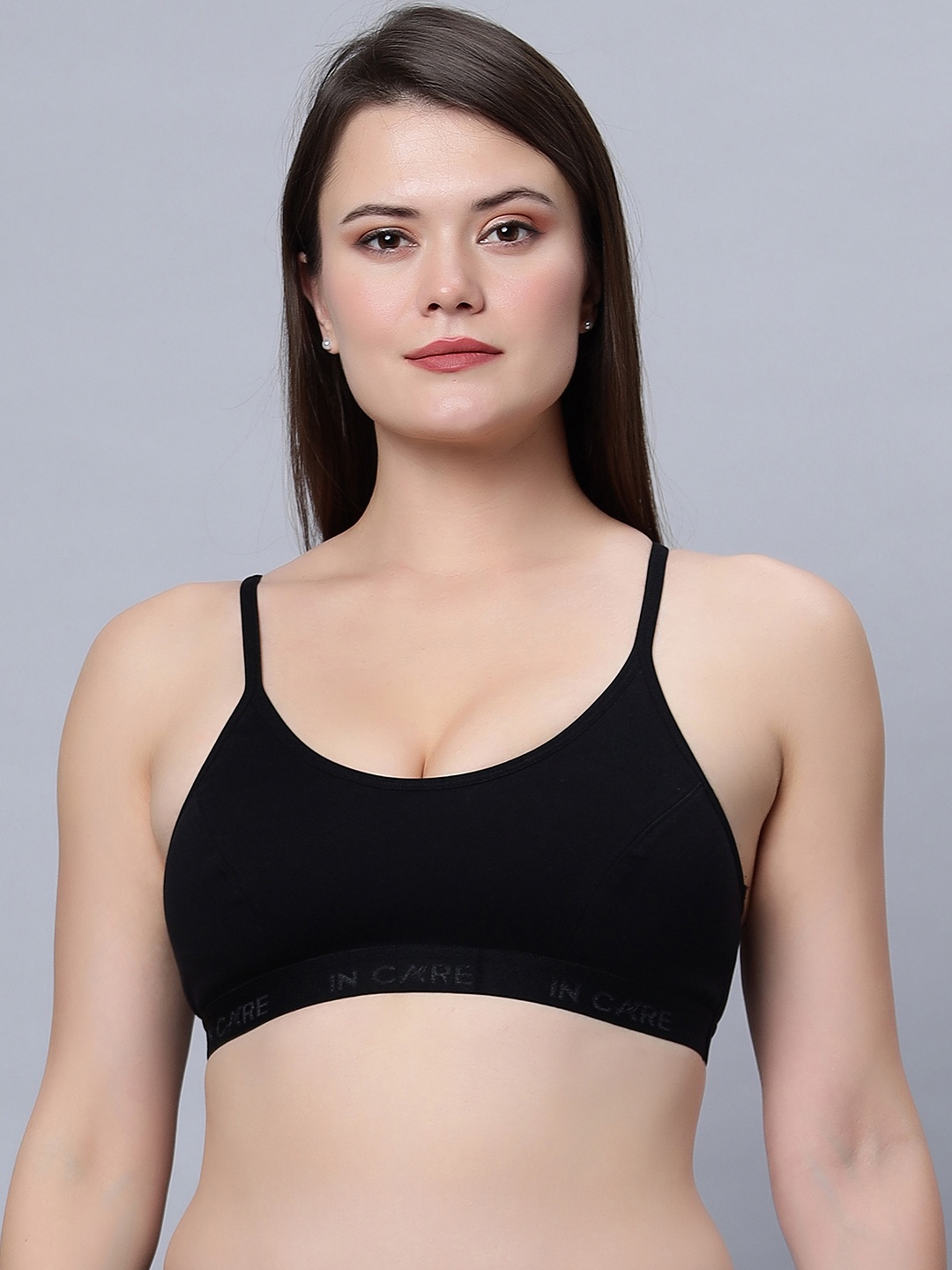 

In Care Full Coverage Non Padded Seamless Pure Cotton Workout Bra With All Day Comfort, Black