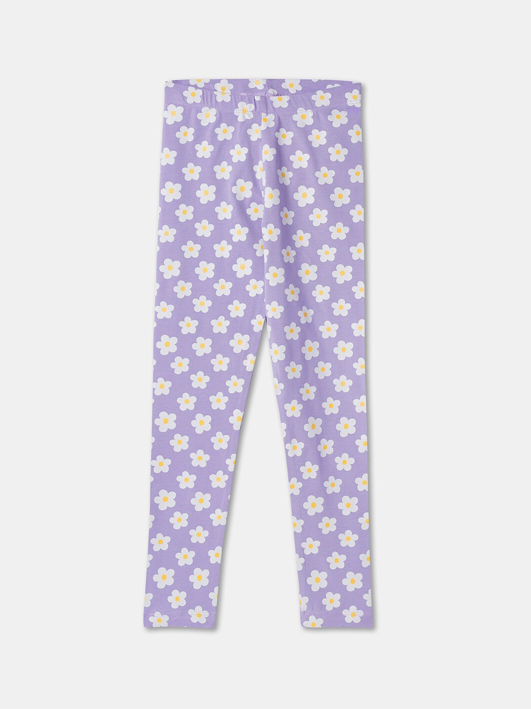 

R&B Girls Floral Printed Wick Away Moisture Cotton Ankle-Length Leggings, Lavender