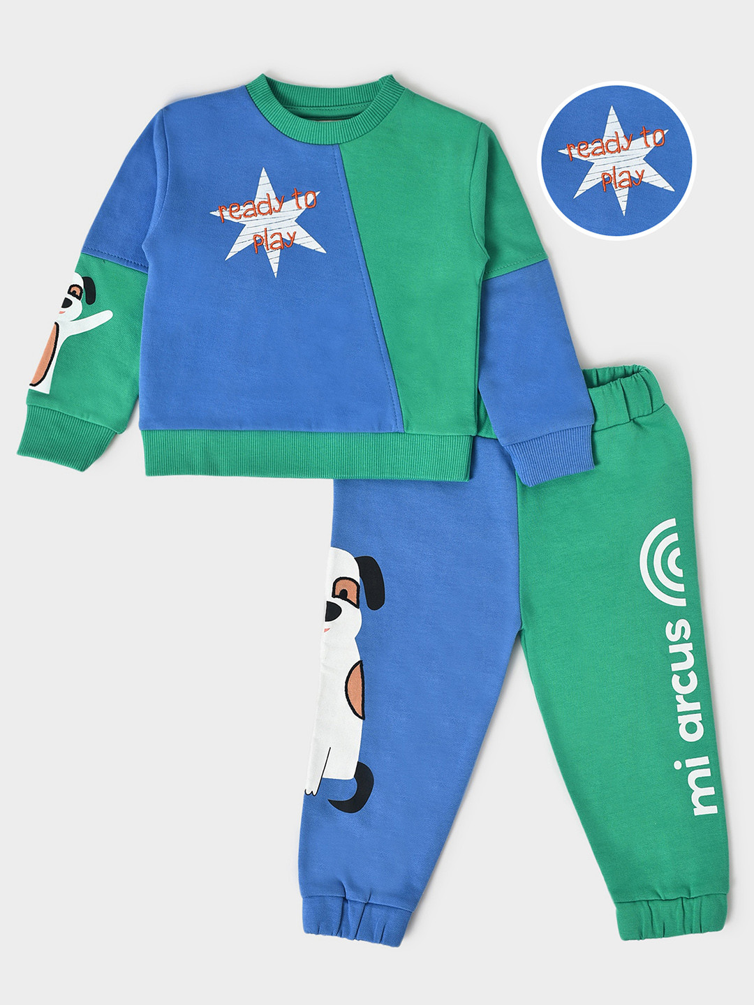 

MiArcus Kids Colorblock Printed Round Neck Long Sleeve Pure Cotton Clothing Set, Blue