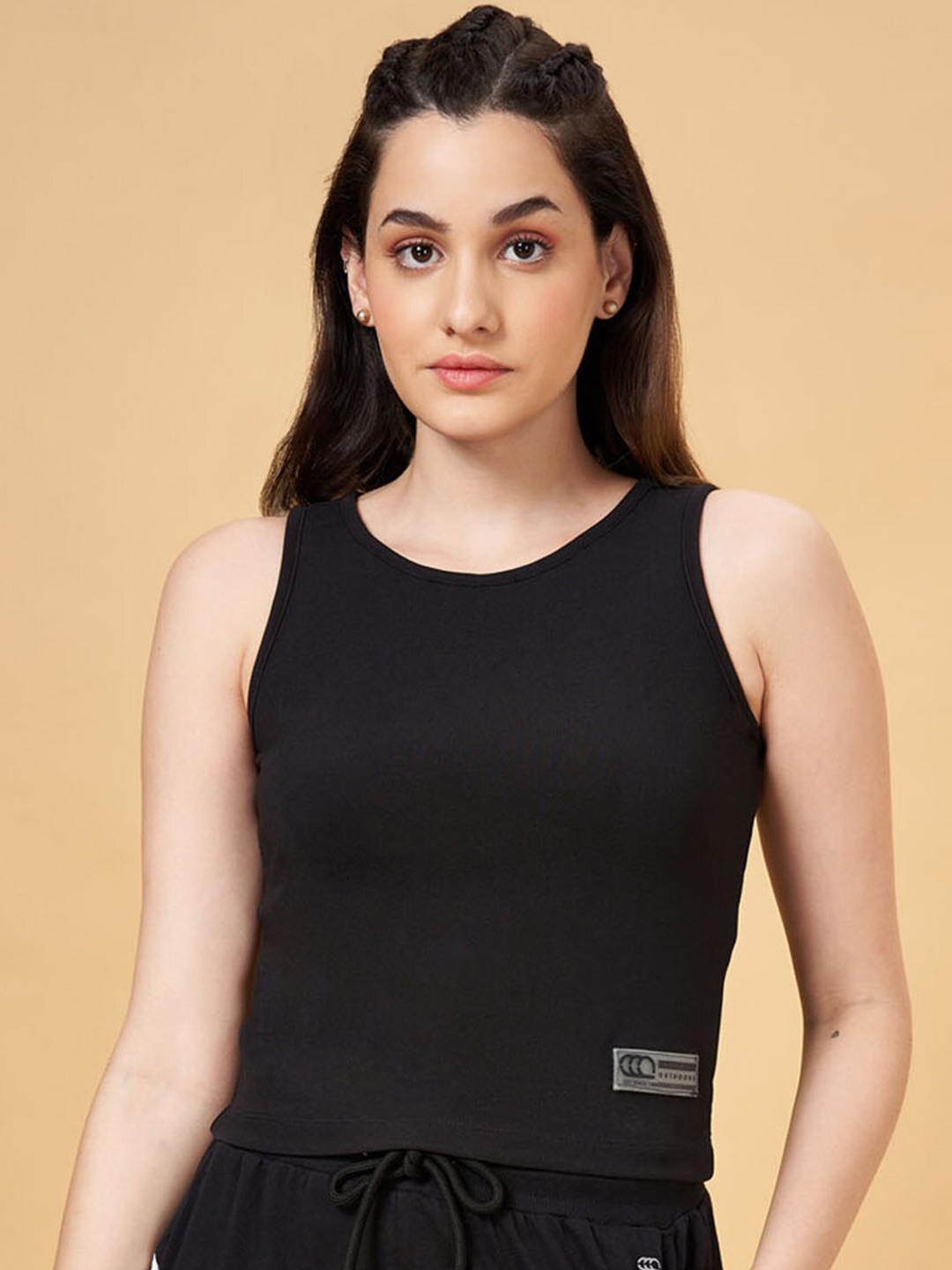 

Ajile by Pantaloons Round Neck Sleeveless Crop T-shirt, Black